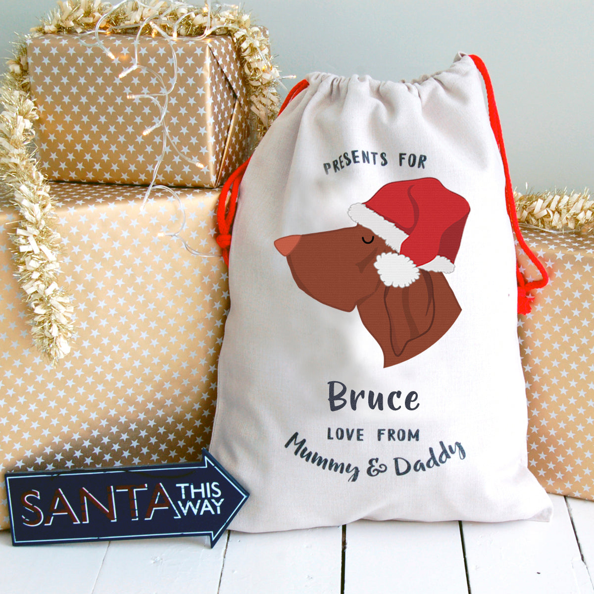 Bracco Italiano Personalised Christmas Present Sack  - Hoobynoo - Personalised Pet Tags and Gifts