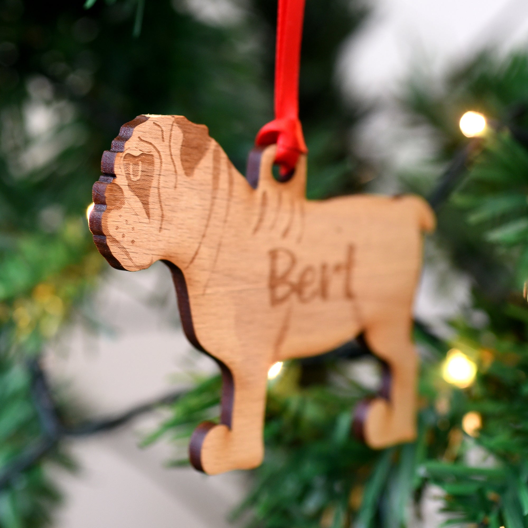 Dog Christmas Decoration - English Bulldog - Solid Wood