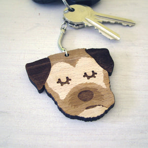 Border Terrier Wooden Keyring  - Hoobynoo - Personalised Pet Tags and Gifts