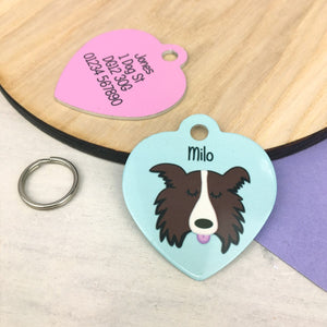 Border Collie Personalised Dog ID Tag - HEART  - Hoobynoo - Personalised Pet Tags and Gifts