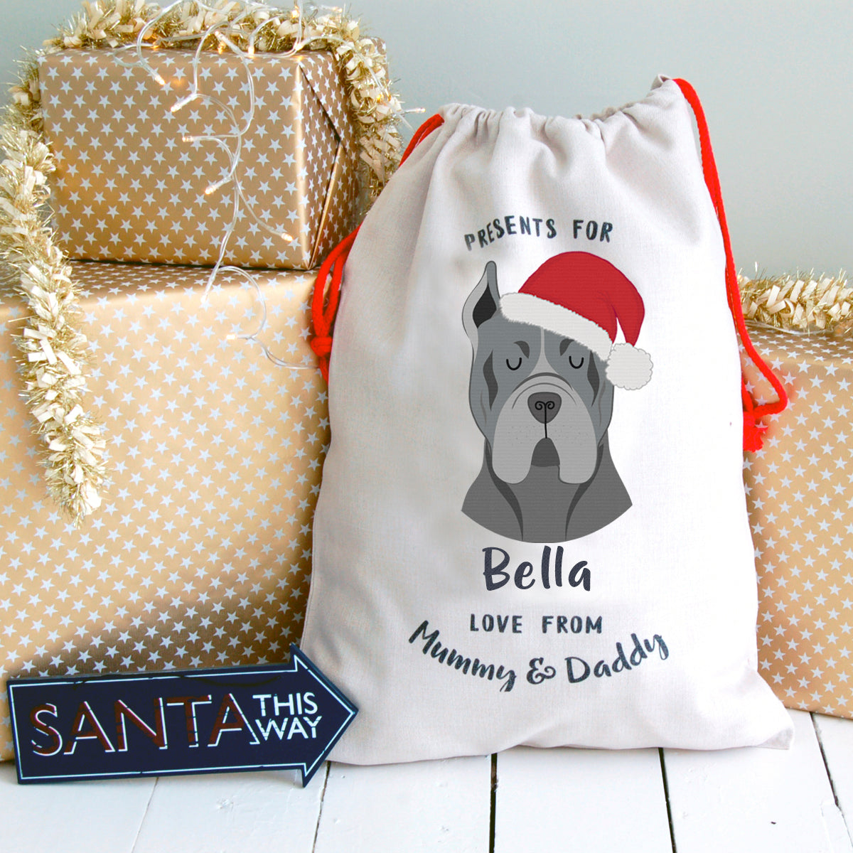 Cane Corso Personalised Christmas Present Sack  - Hoobynoo - Personalised Pet Tags and Gifts
