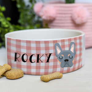 Personalised Ceramic Cartoon Dog Bowl - Gingham Collection