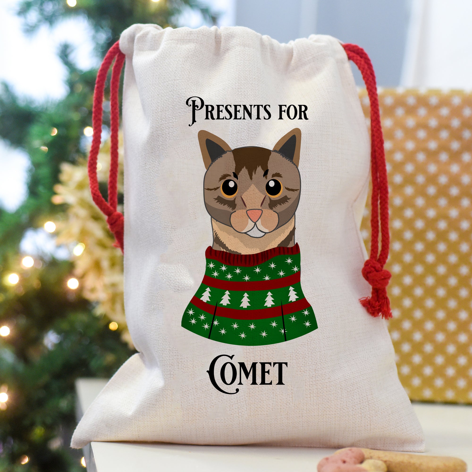 Personalised Cat Christmas Jumper Present Sack
