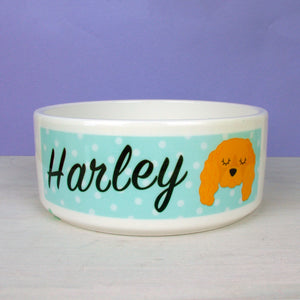 Cavalier King Charles Personalised Ceramic Dog Bowl - Polka Dot  - Hoobynoo - Personalised Pet Tags and Gifts