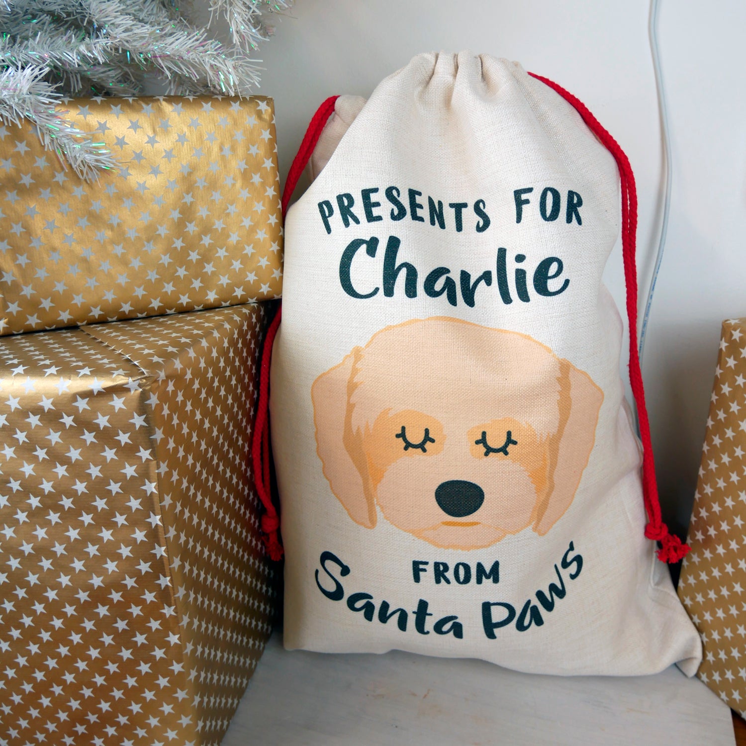 Cavapoo Personalised Christmas Sack  - Hoobynoo - Personalised Pet Tags and Gifts