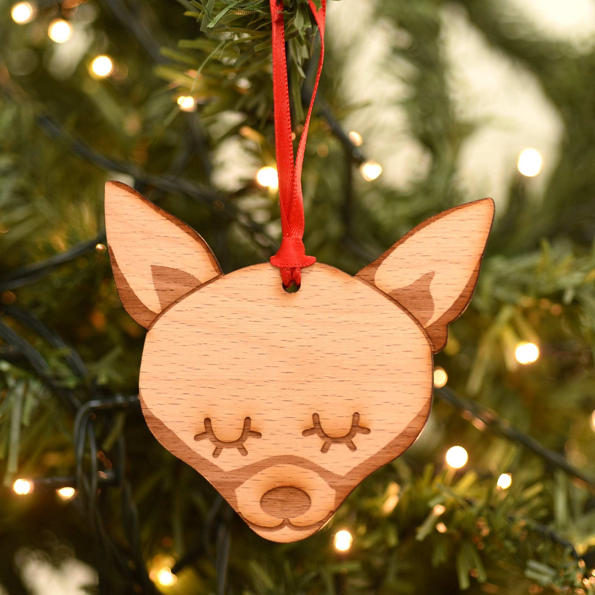 Dog Christmas Decoration - Chihuahua Head - Solid Wood