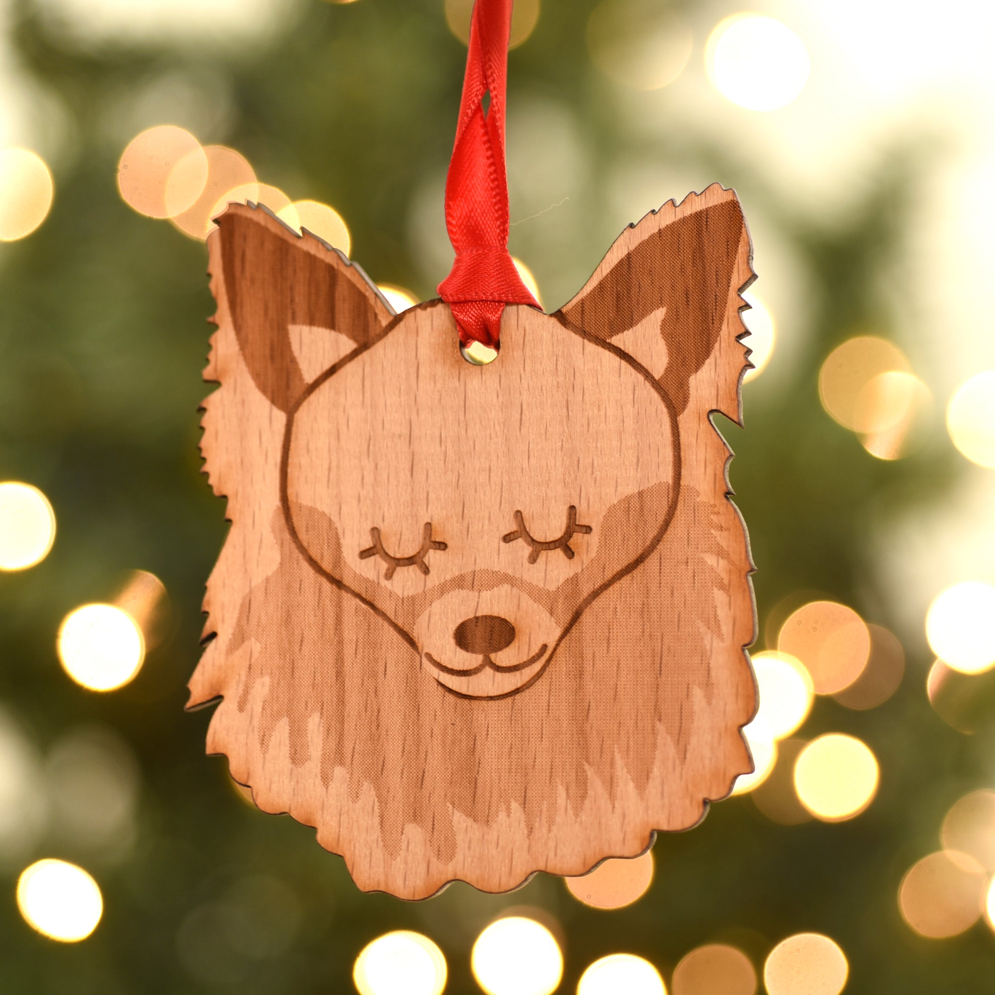 Dog Christmas Decoration - Chihuahua Head - Solid Wood