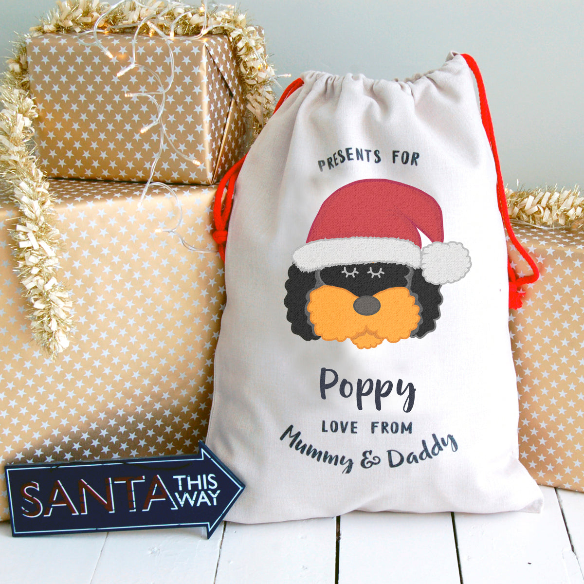 Cockapoo/ Bichon Frise/ Labradoodle Dog Treat / Christmas Sack  - Hoobynoo - Personalised Pet Tags and Gifts