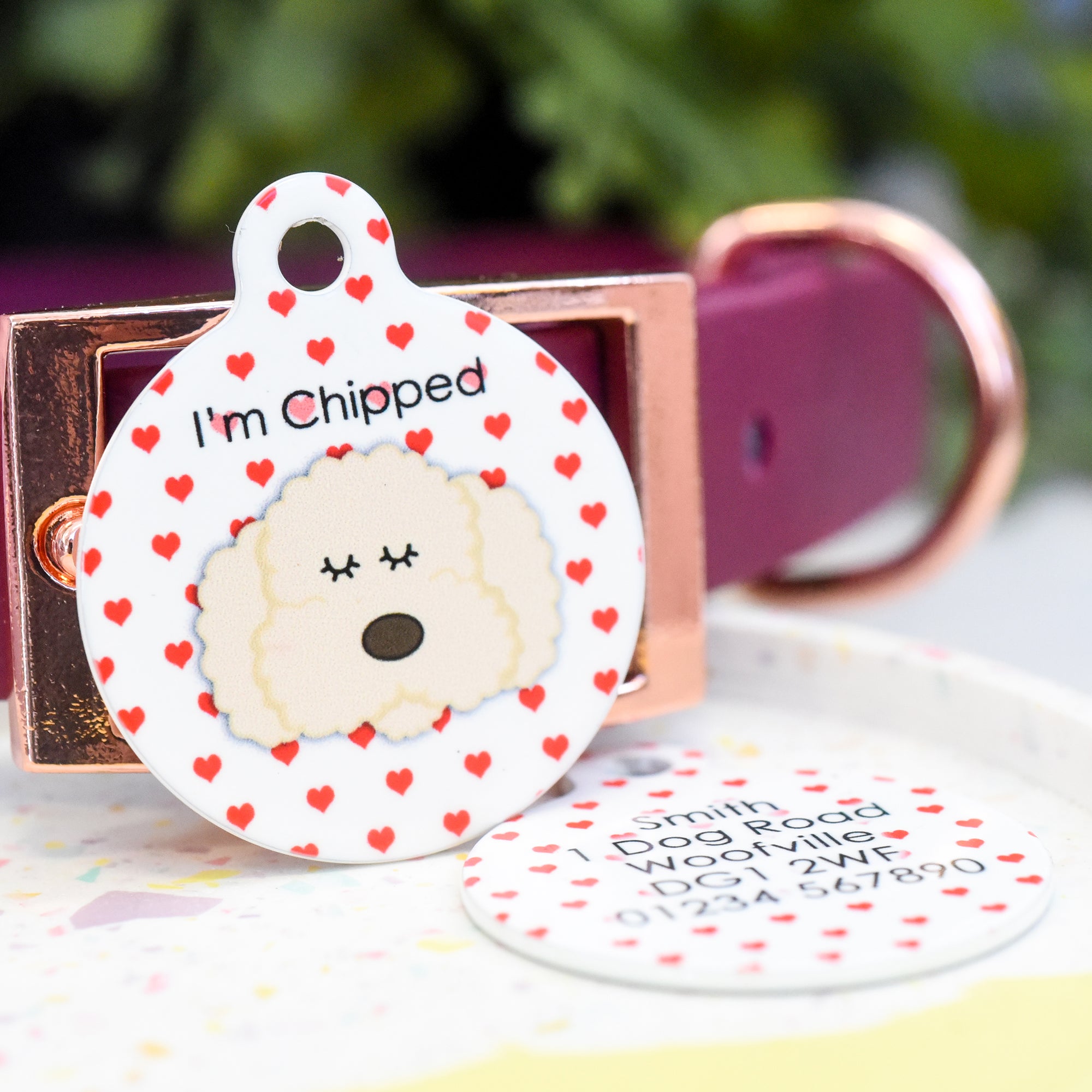 Cockapoo Personalised Dog Tag - Red Hearts