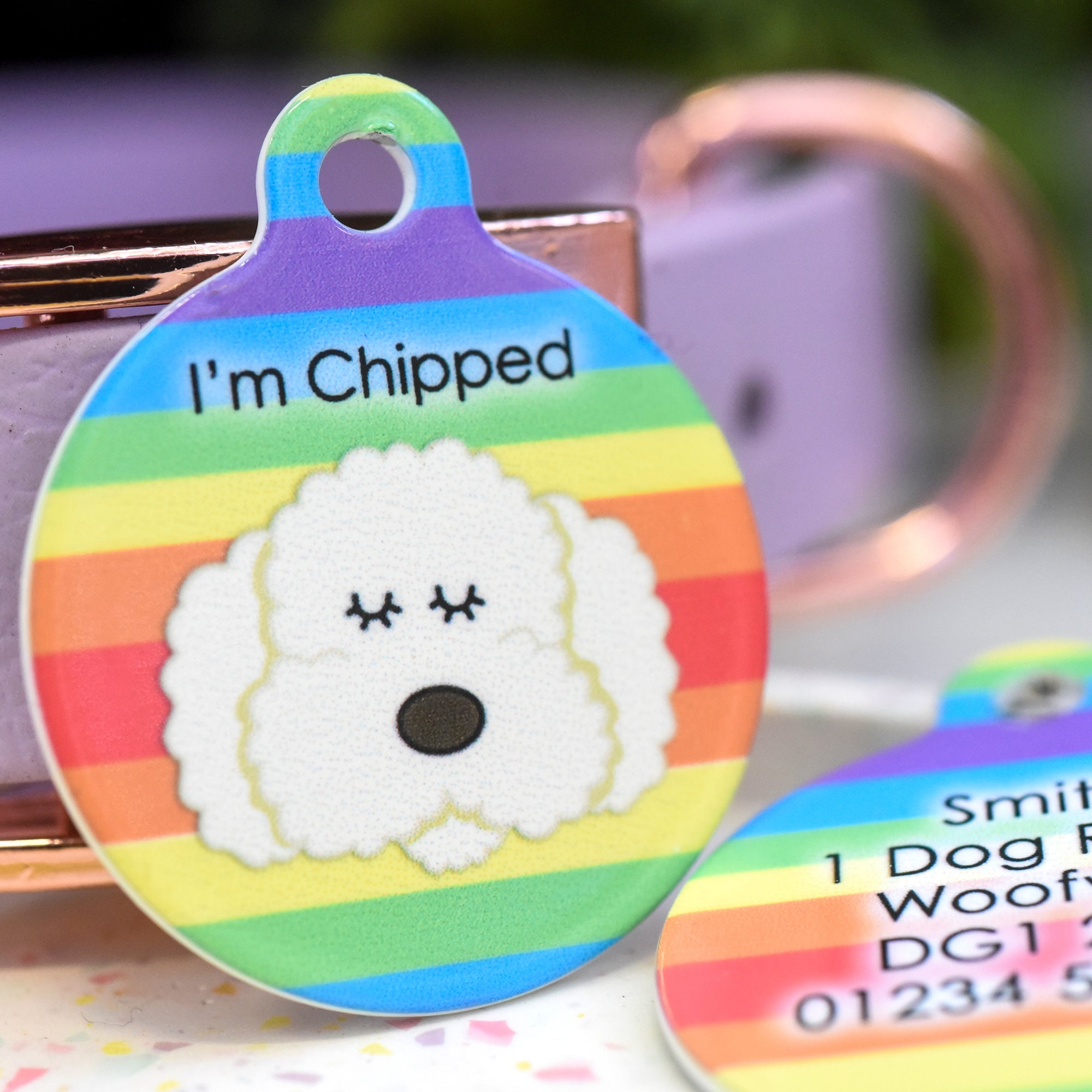 Cockapoo/Labradoodle/Bichon Frise Personalised Dog Tag - Rainbow