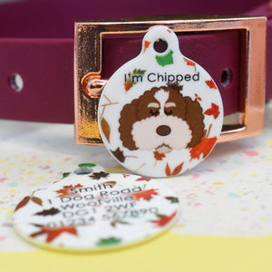 Cockapoo Personalised Dog Tag - Red Leaves