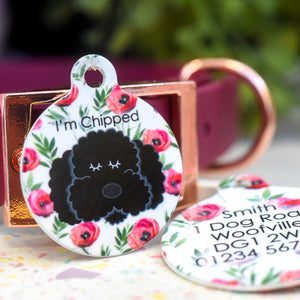 Cockapoo Personalised Dog Tag - Red Flowers