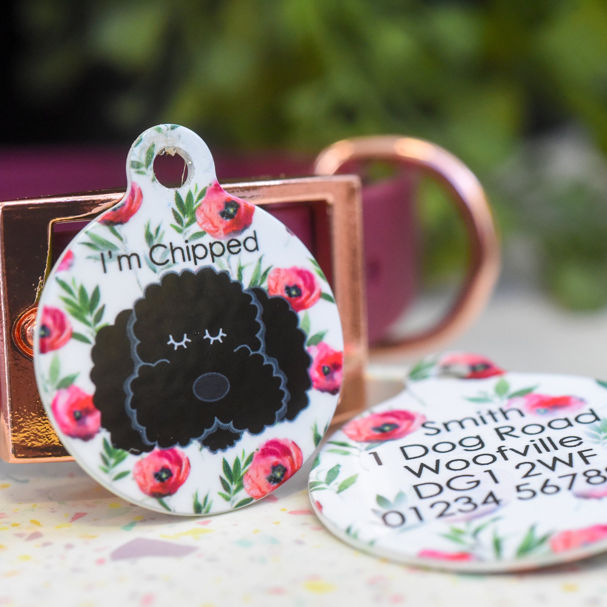 Cockapoo Personalised Dog Tag - Red Flowers