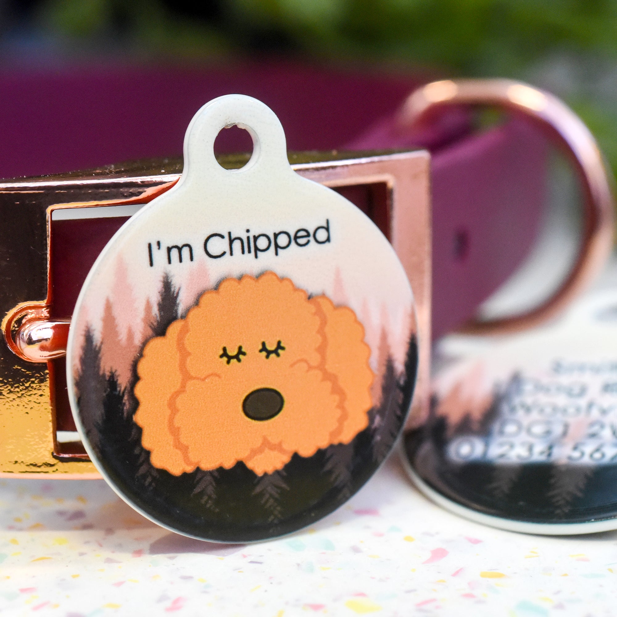 Cockapoo/Labradoodle/Bichon Frise Personalised Dog Tag - Sunset Forest