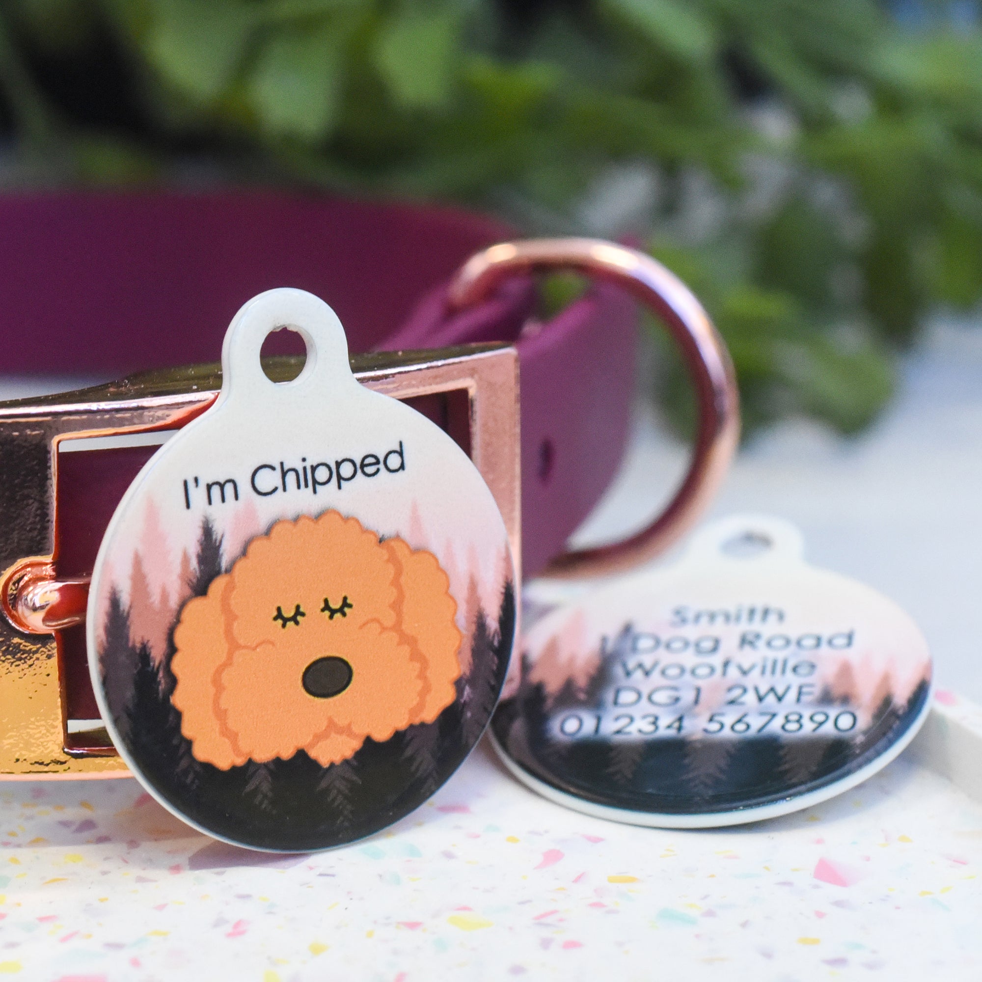 Cockapoo/Labradoodle/Bichon Frise Personalised Dog Tag - Sunset Forest