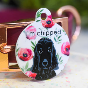 Cocker Spaniel Personalised Dog Tag - Red flowers