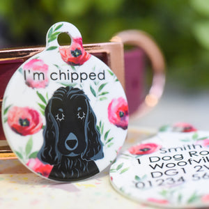 Cocker Spaniel Personalised Dog Tag - Red flowers