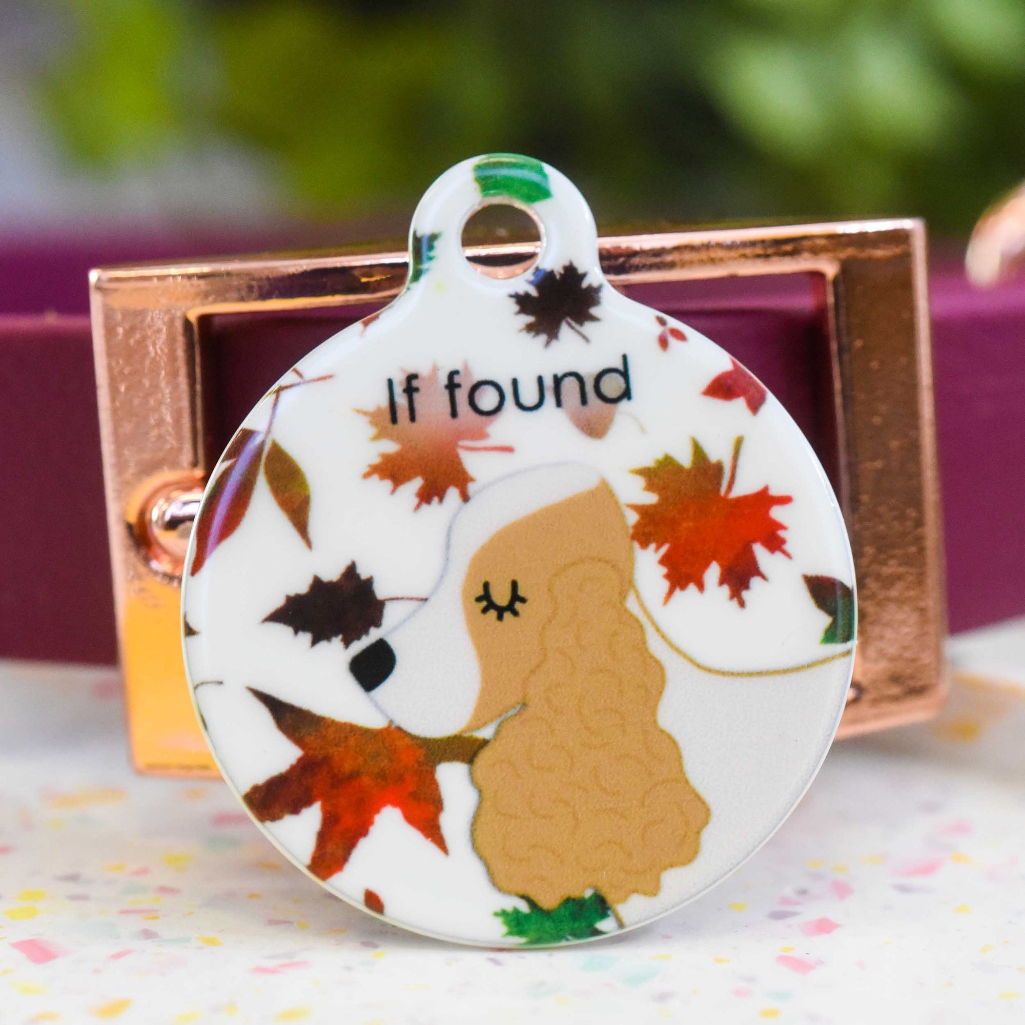 Cocker Spaniel Personalised Dog Tag - Red Leaves
