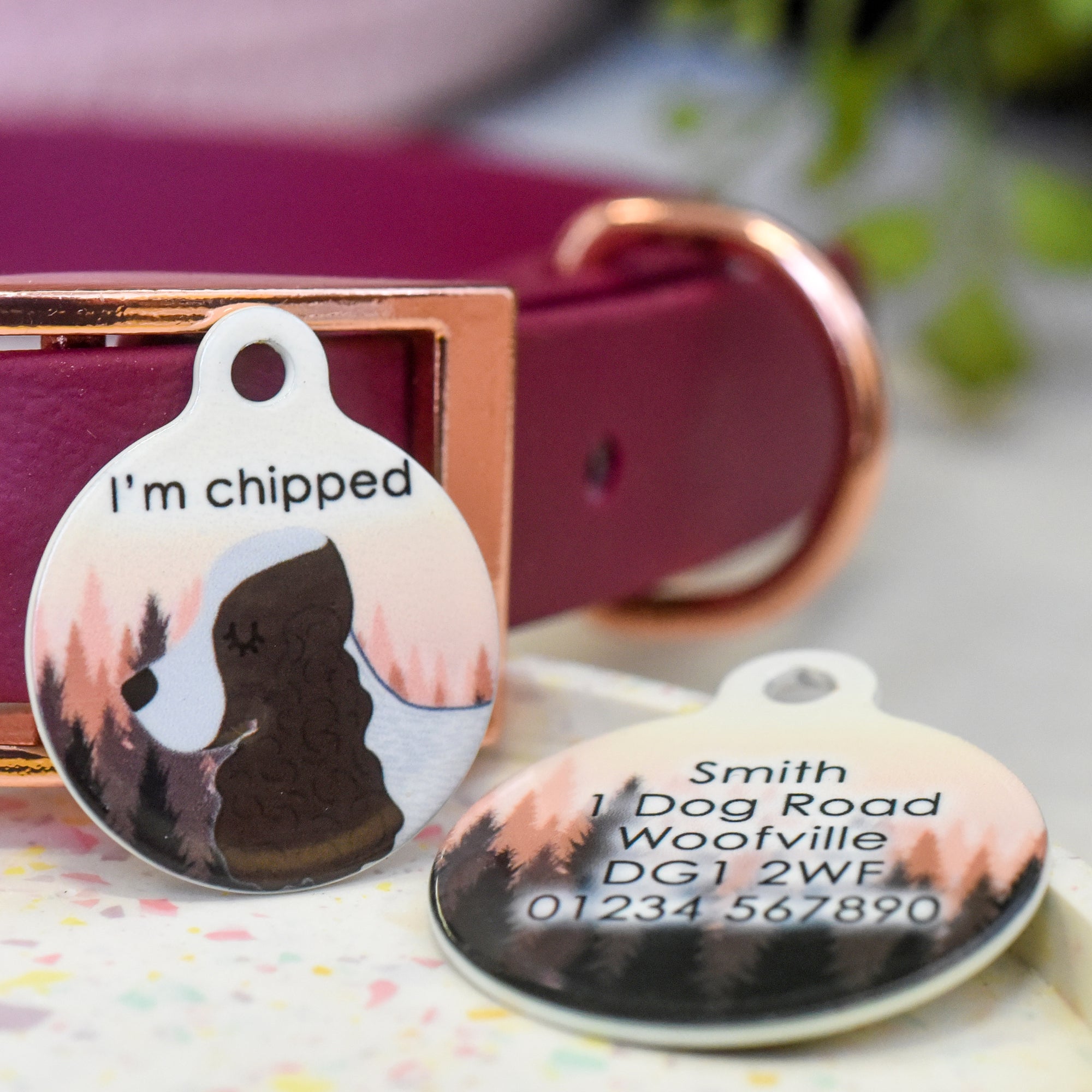 Cocker Spaniel Personalised Dog Tag - Sunset Forest