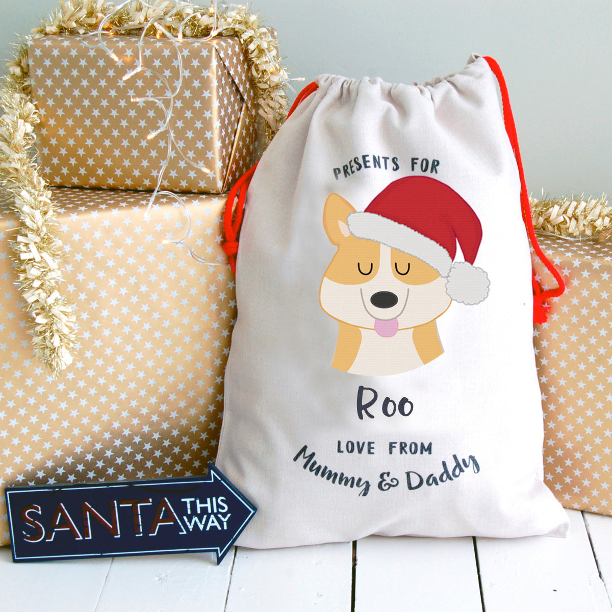 Corgi Personalised Christmas Present Sack  - Hoobynoo - Personalised Pet Tags and Gifts