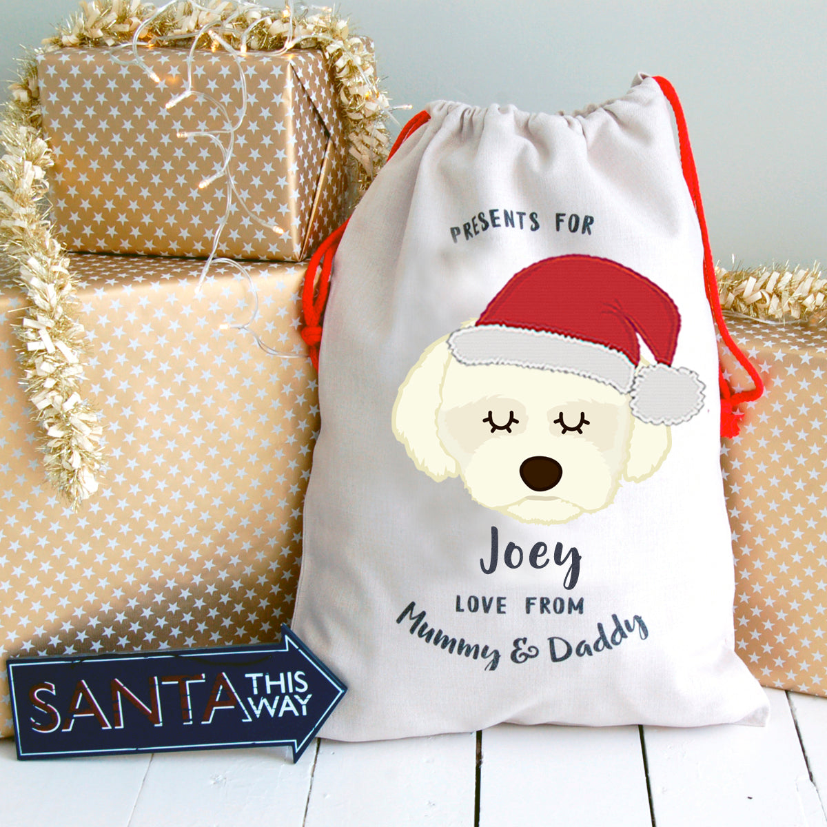 Coton De Tulear Personalised Christmas Present Sack  - Hoobynoo - Personalised Pet Tags and Gifts