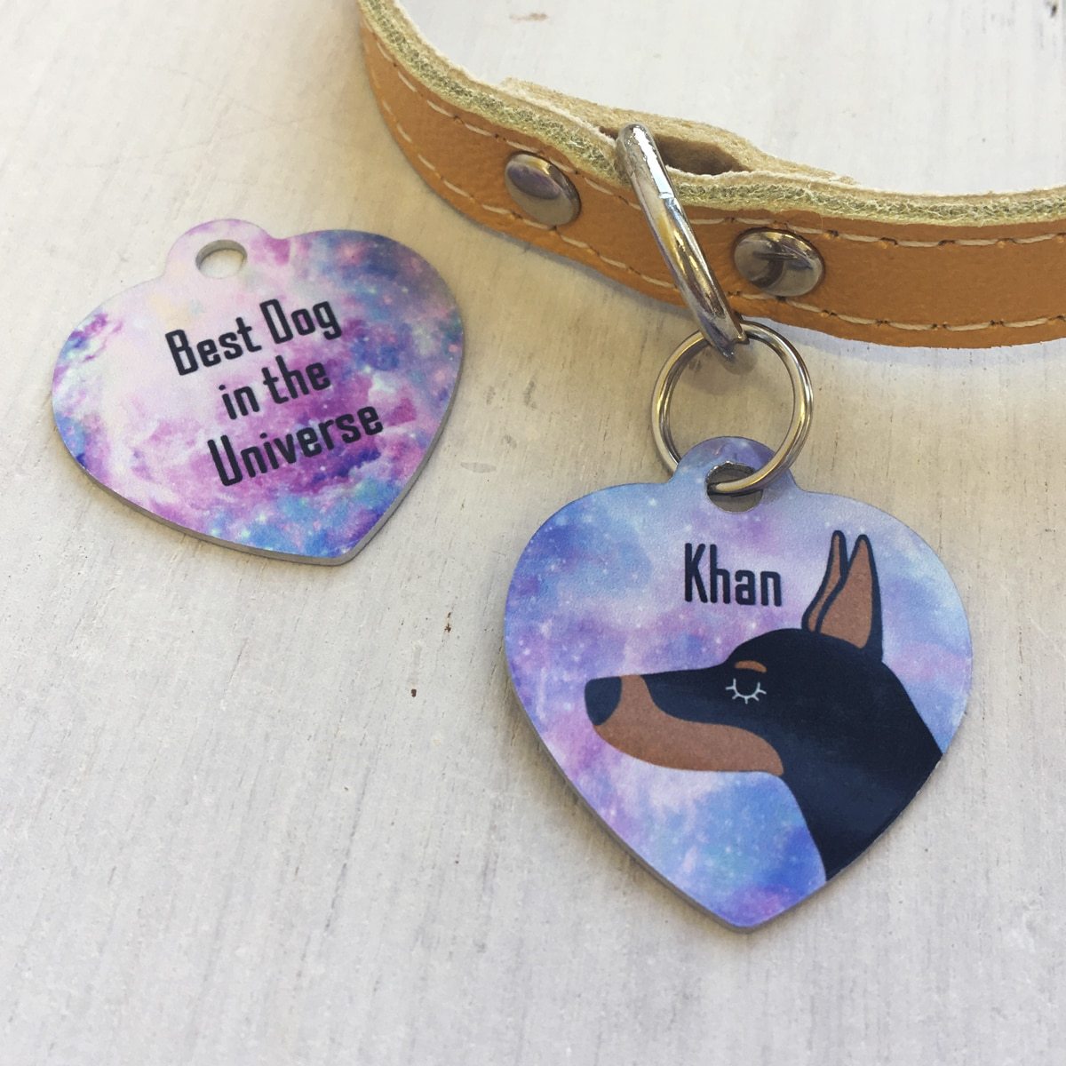 Personalised Dog ID Tag Pastel Universe Heart  - Hoobynoo - Personalised Pet Tags and Gifts