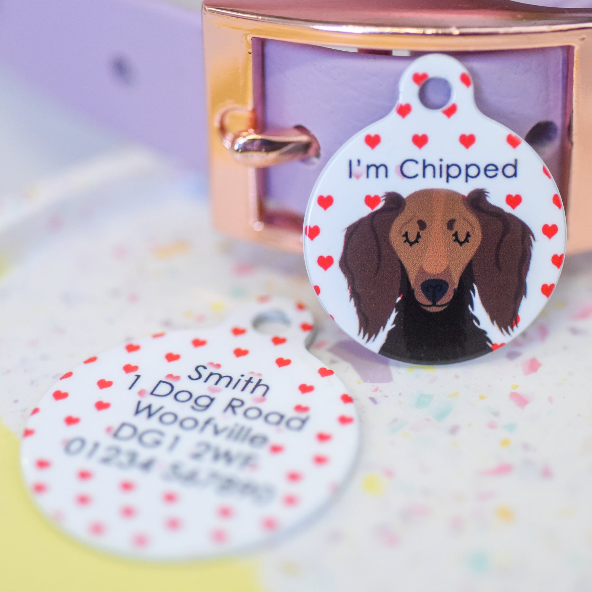 Personalised Dachshund Dog Tag - Love Hearts