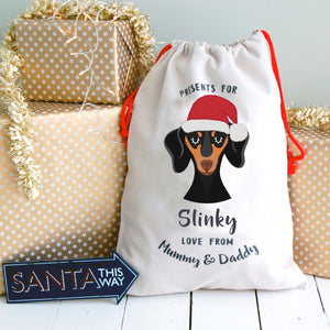 Dachshund Portrait Personalised Christmas Present Sack  - Hoobynoo - Personalised Pet Tags and Gifts