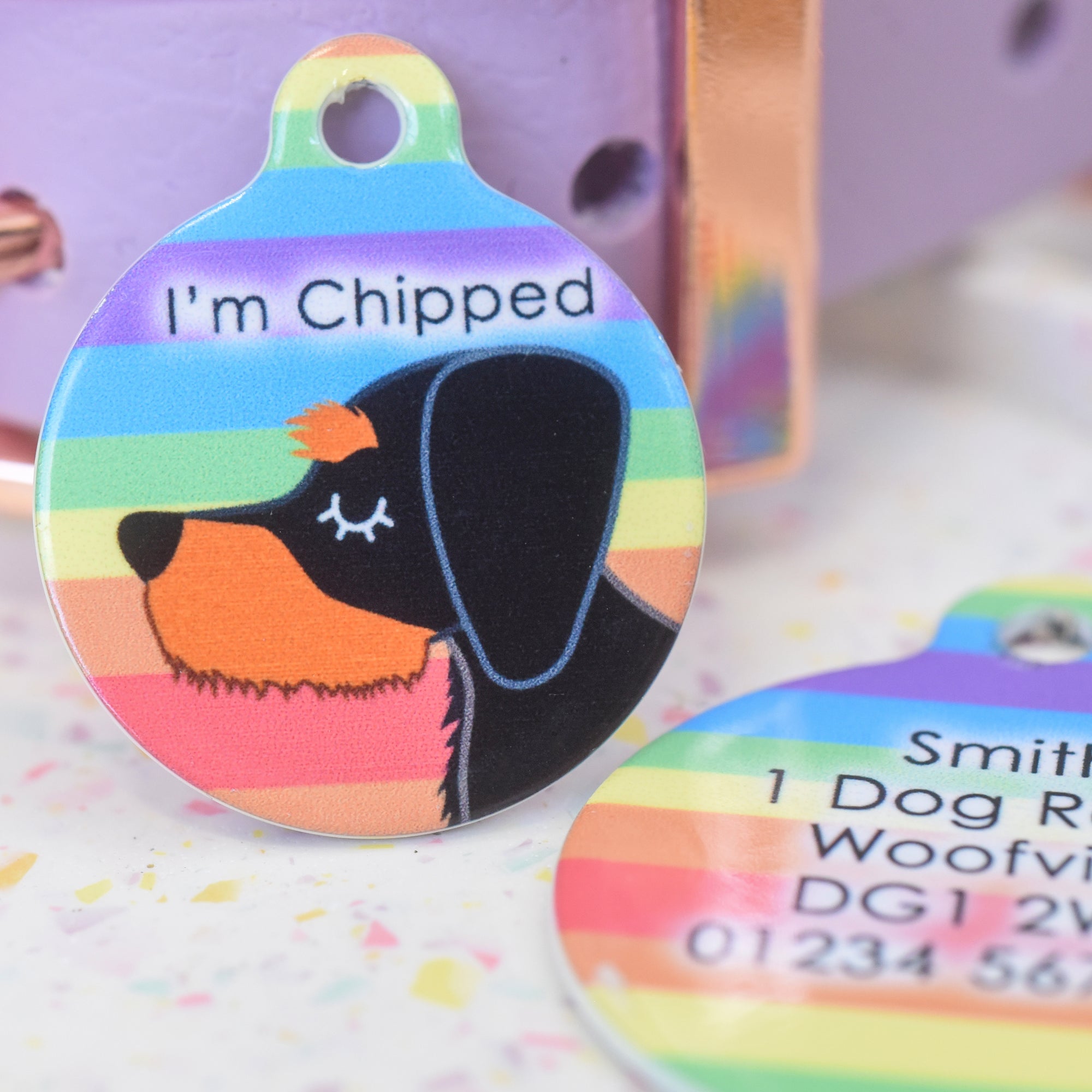 Personalised Dachshund Dog Tag - Rainbow