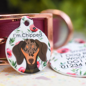 Personalised Dachshund Dog Tag - Red Flowers