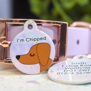 Dachshund Personalised Pet ID Tag Pastel Watercolour Gold Flake