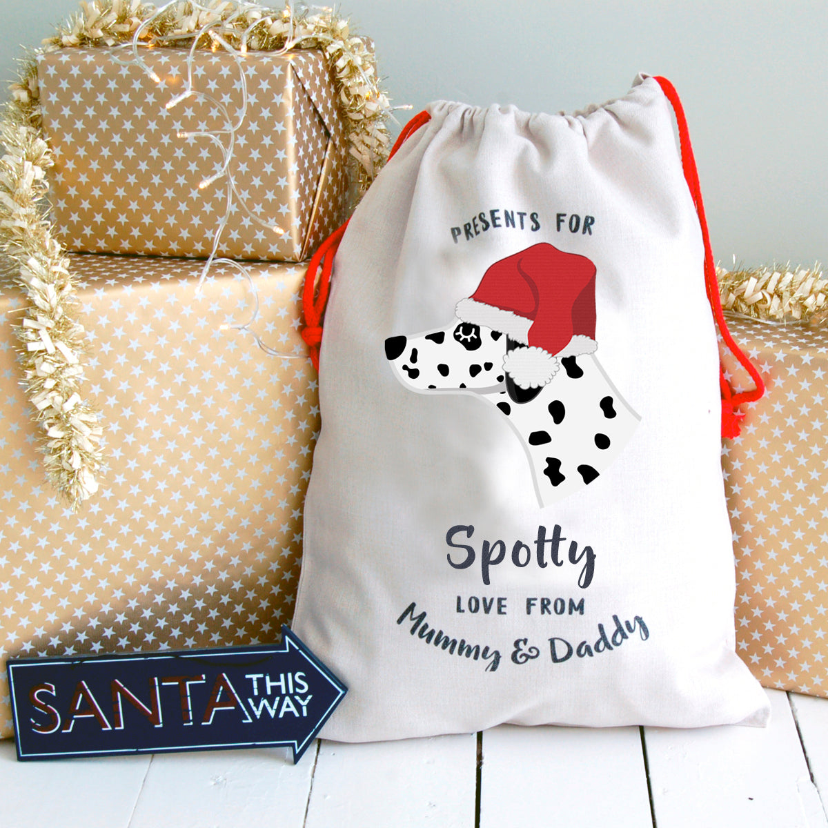 Dalmatian Personalised Christmas Present Sack  - Hoobynoo - Personalised Pet Tags and Gifts