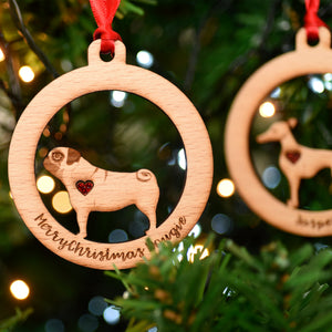 Personalised Dog Breed Wooden Heart Bauble Decoration