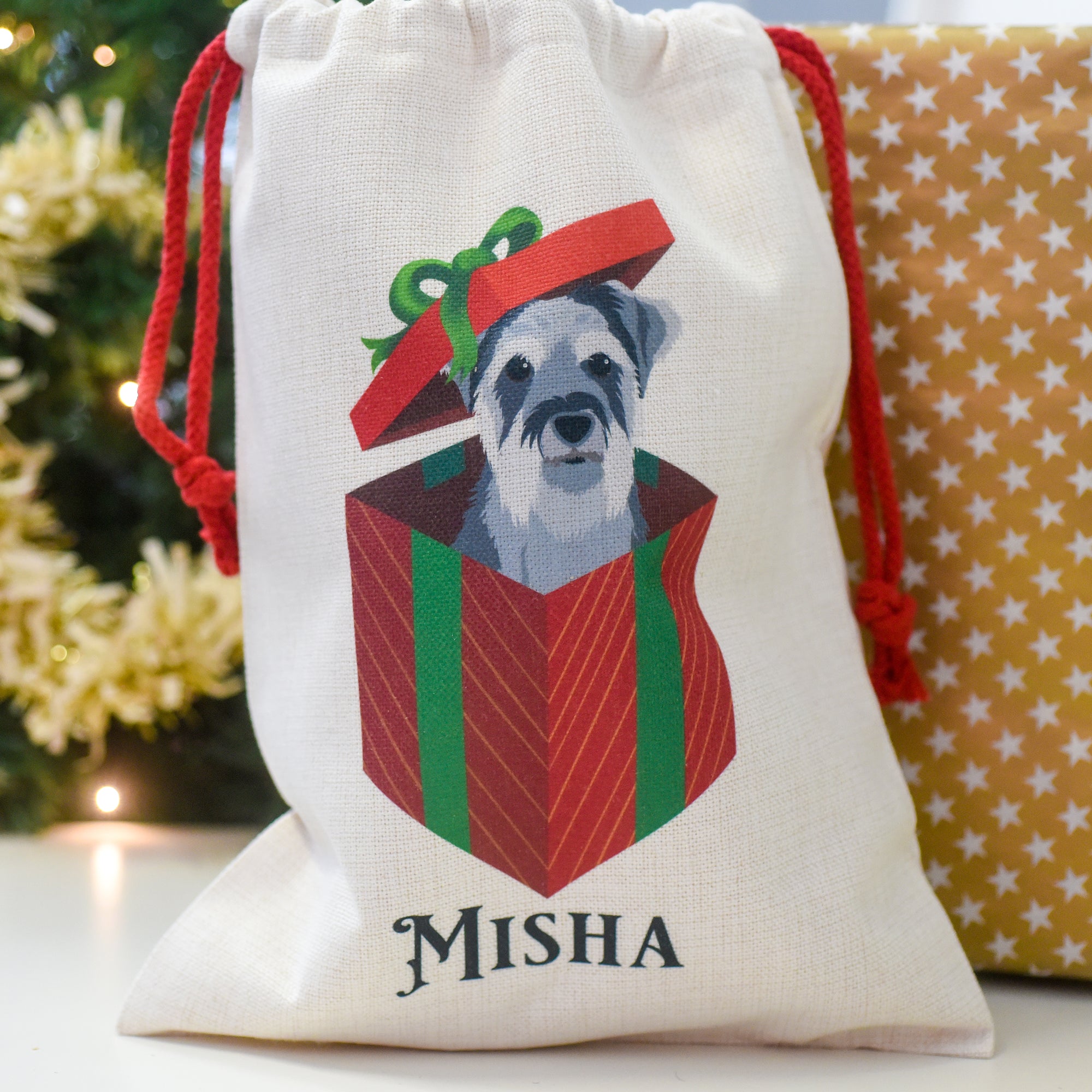 Dog In Present Christmas Sack