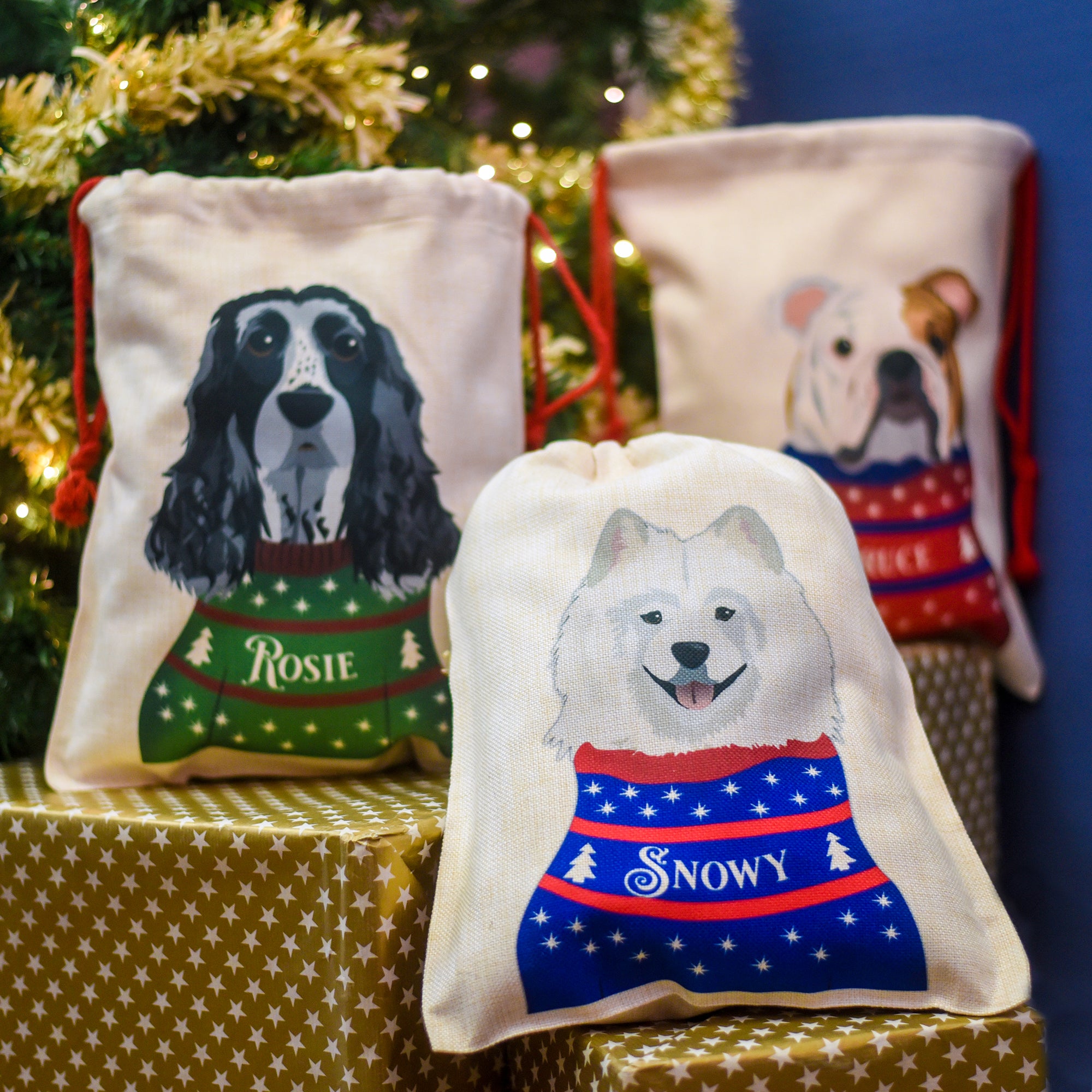 Personalised Christmas Jumper Dog Present Sack