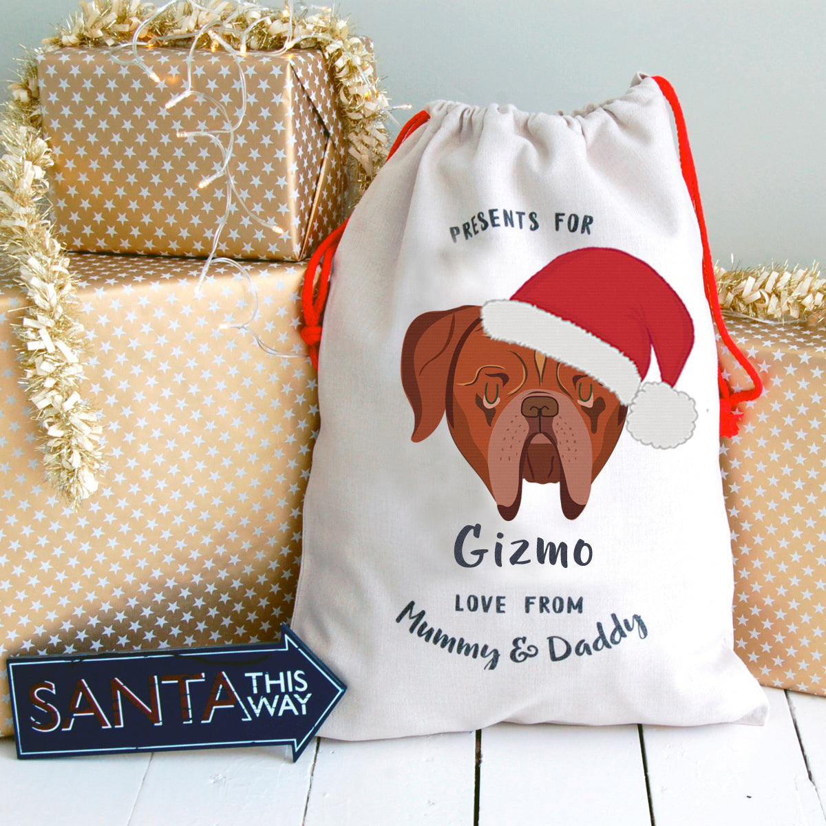 Dogue De Bodeaux Personalised Christmas Present Sack  - Hoobynoo - Personalised Pet Tags and Gifts