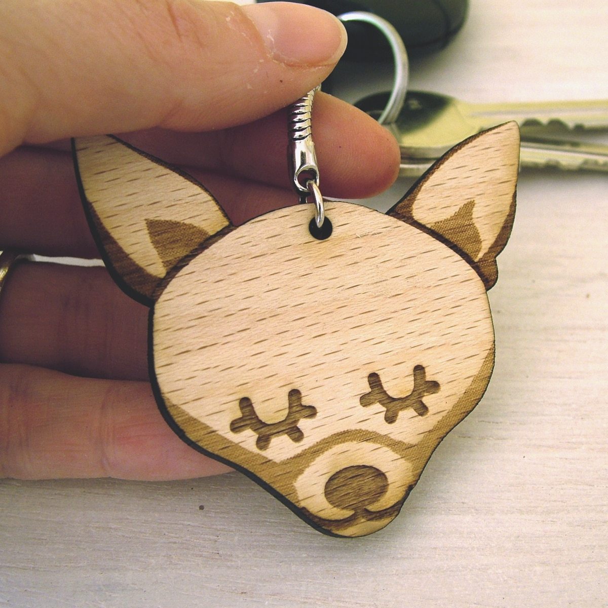 Chihuahua Wooden Keyring  - Hoobynoo - Personalised Pet Tags and Gifts