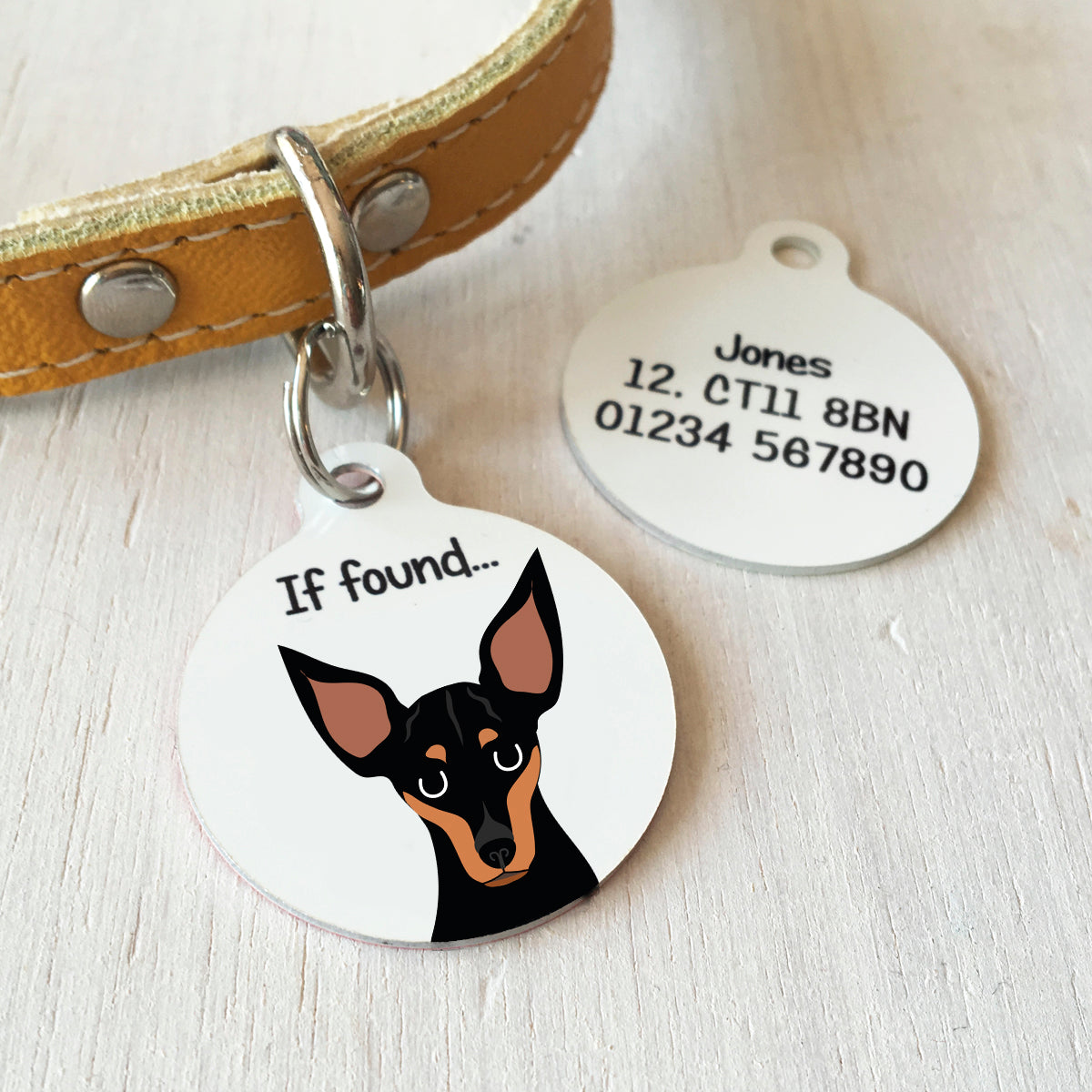 English Toy Terrier Personalised name ID Tag - White  - Hoobynoo - Personalised Pet Tags and Gifts