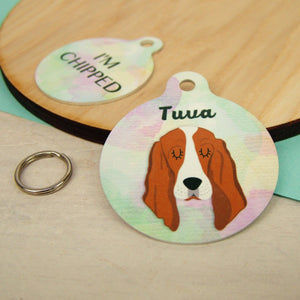 Personalised Basset Hound Dog ID Tag - Watercolour  - Hoobynoo - Personalised Pet Tags and Gifts