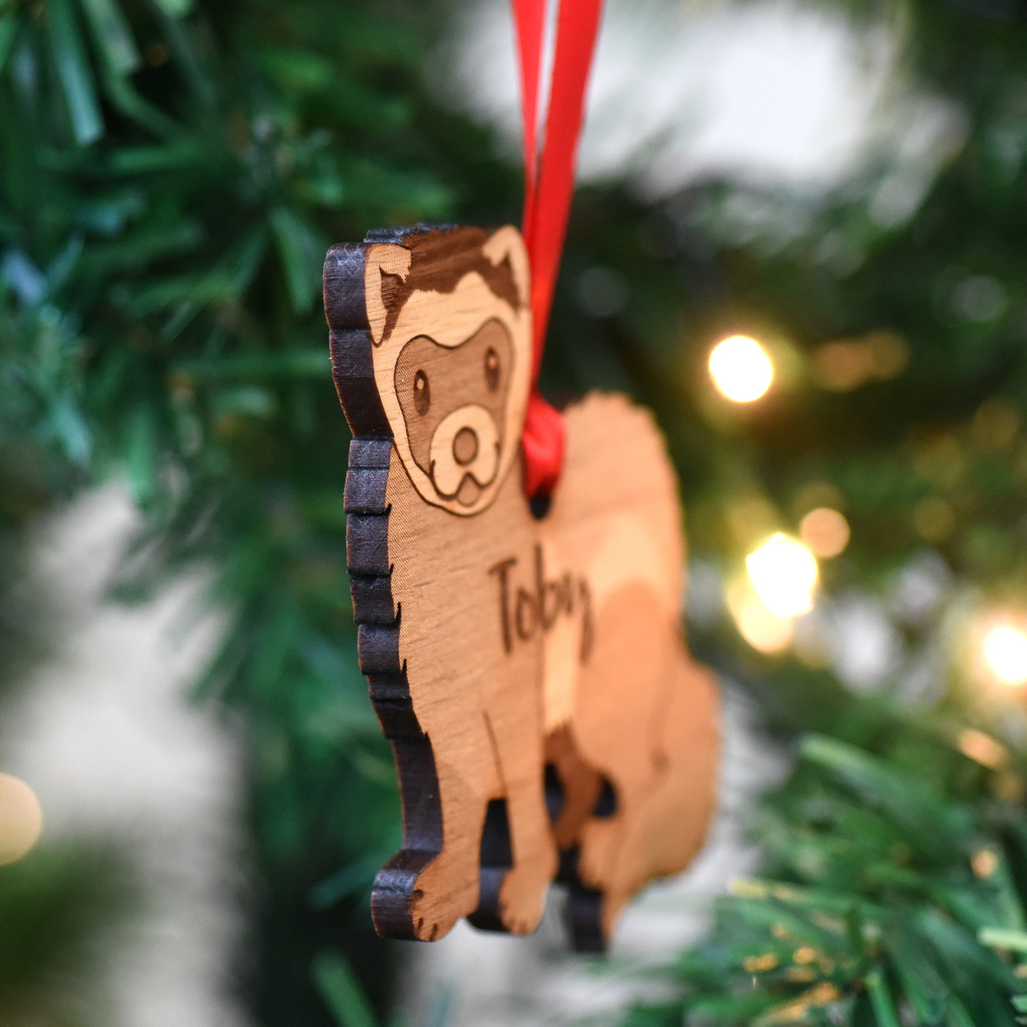 Ferret Personalised Wooden Christmas Decoration