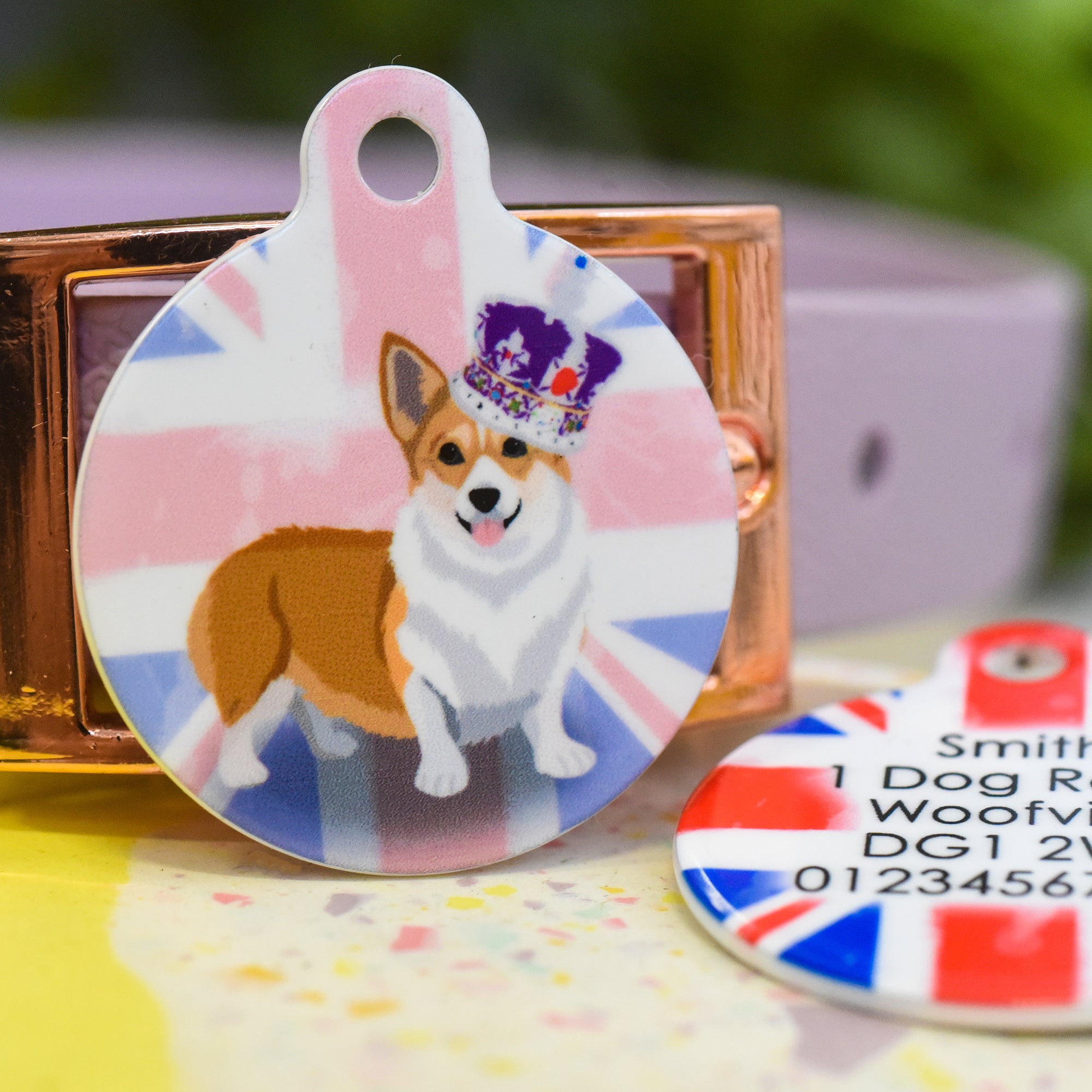 Personalised Queen's Jubilee Dog Tag - Flag Corgi