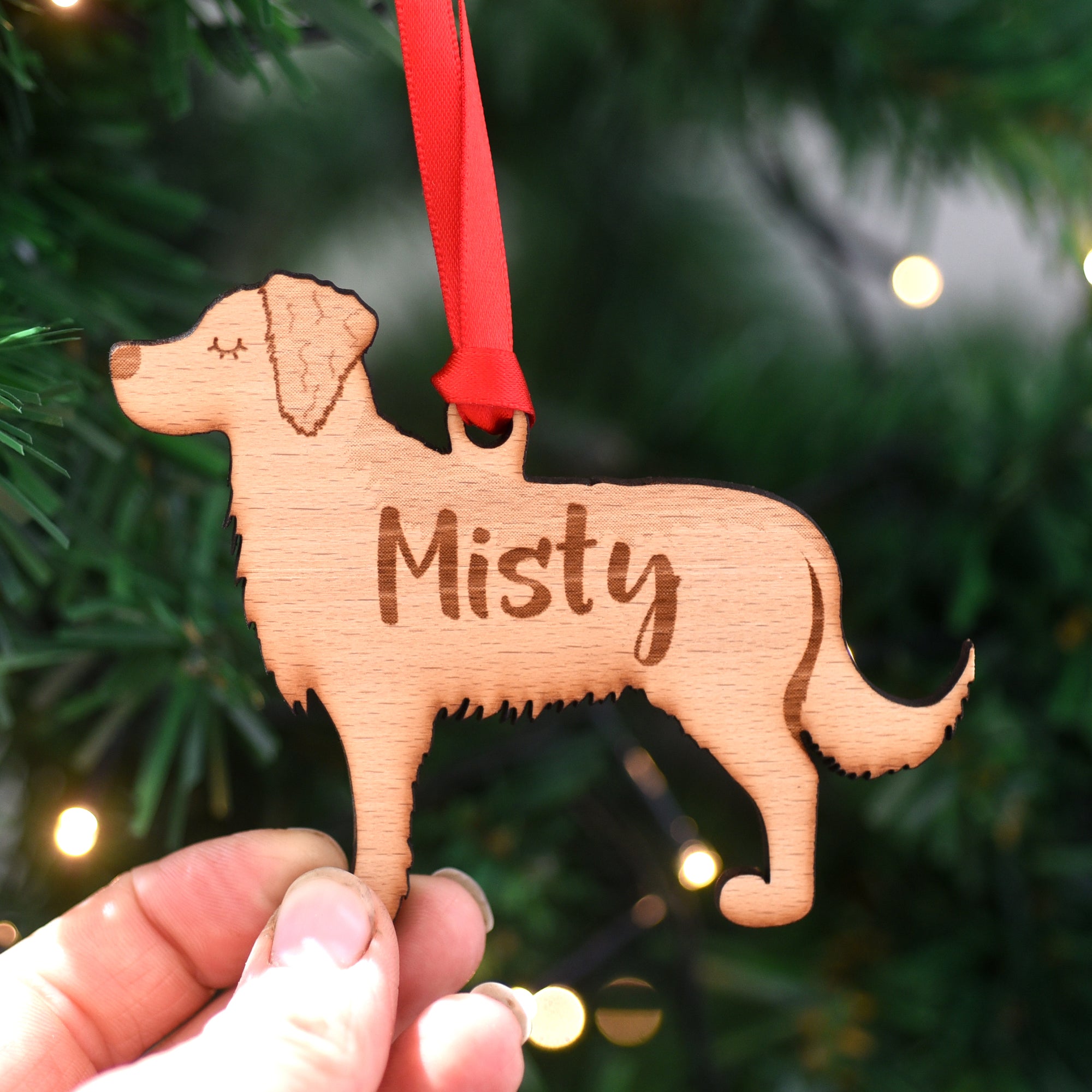 Dog Christmas Decoration - Golden Retriever - Solid Wood