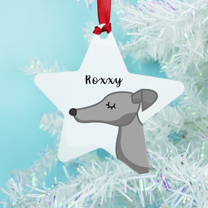 Greyhound Printed Personalised Dog Christmas Decoration Xmas Star  - Hoobynoo - Personalised Pet Tags and Gifts
