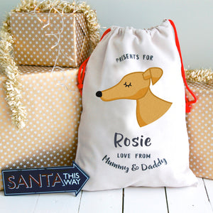 Greyhound Christmas Sack Personalised  - Hoobynoo - Personalised Pet Tags and Gifts