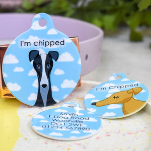 Greyhound/ Whippet Personalised Dog Tag - Happy Clouds