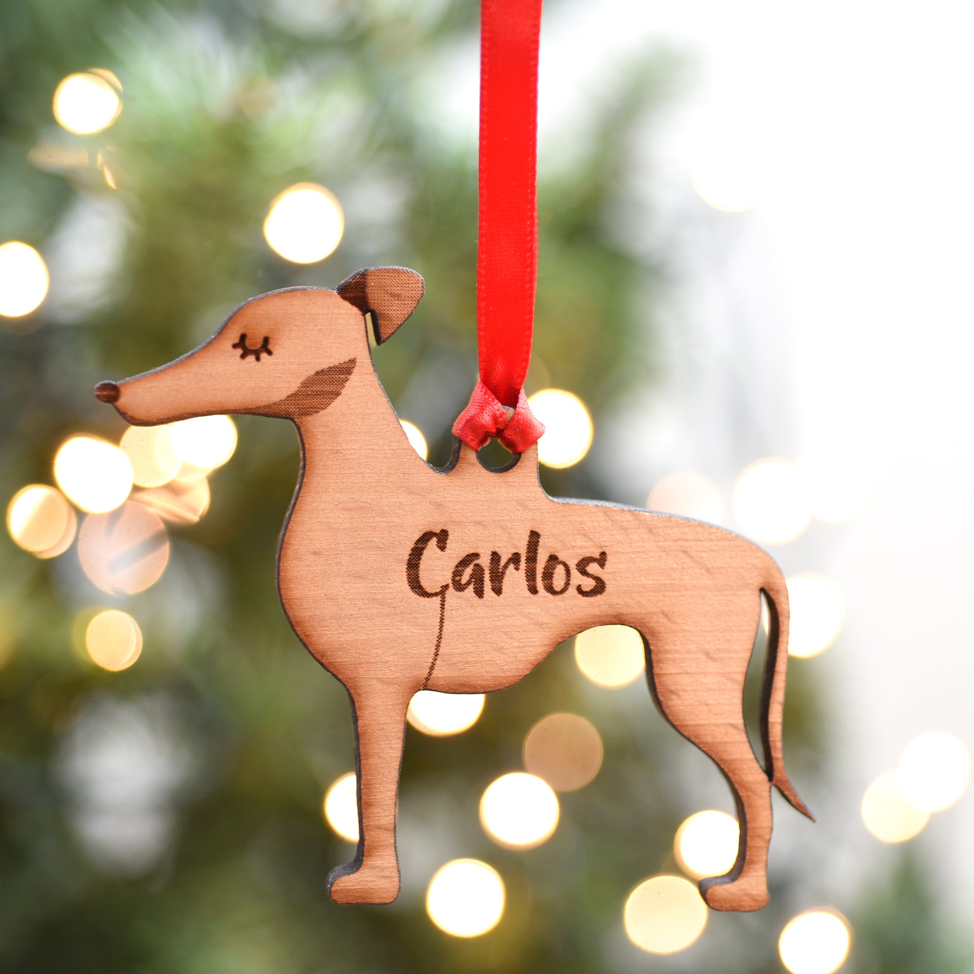 Greyhound Personalised Wooden Christmas Decoration