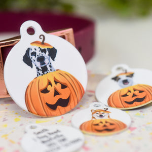 Dog ID Tag Personalised - Cute Pumpkin Halloween