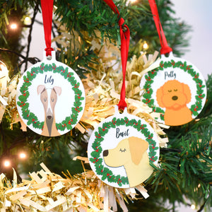 Personalised Holly Wreath Dog Christmas Decoration