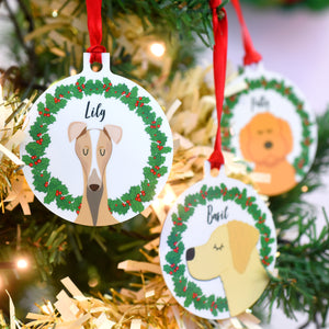 Personalised Holly Wreath Dog Christmas Decoration