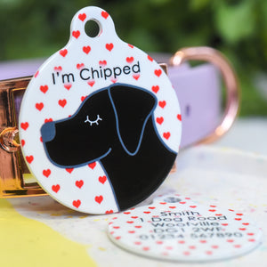 Personalised Labrador Dog Tag - Red Hearts